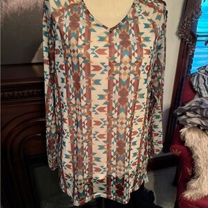 2Fly Aztec Top Beige base with turquoise